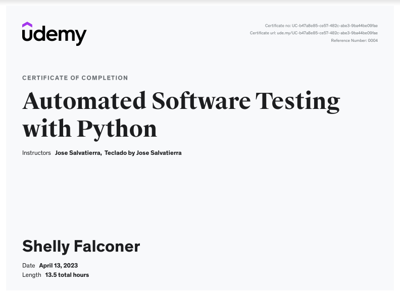 udemy automation testing with python certificate